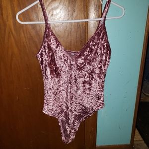 Pink faux velvet bodysuit